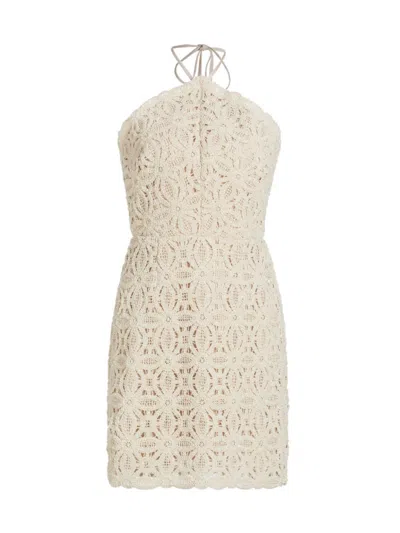 Milly Women's Celeste Beaded Crochet Halterneck Dress In Natural