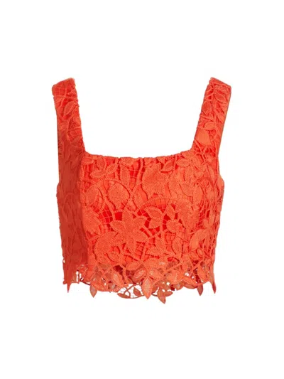 Milly Chay Summer Floral Lace Crop Sleeveless Top In Coral