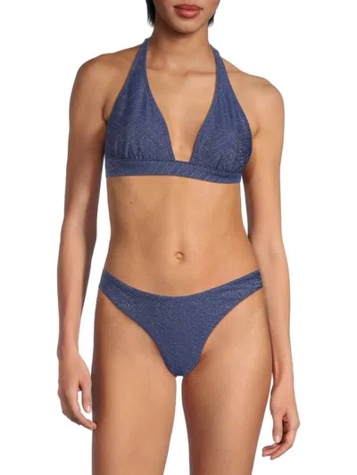 Milly Women's Chevron Shimmer Halter Bikini Top In Navy Silver