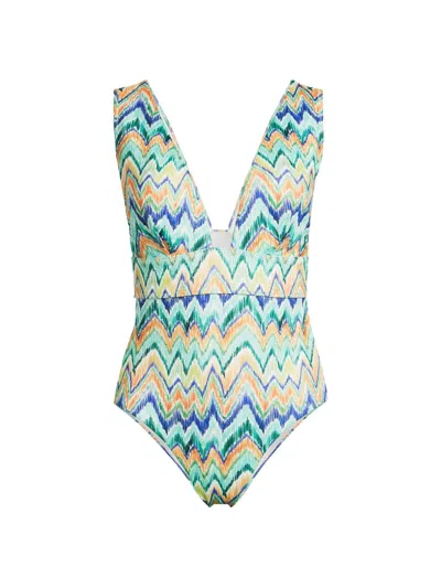Milly Women's Chevron V-neck One-piece Swimsuit