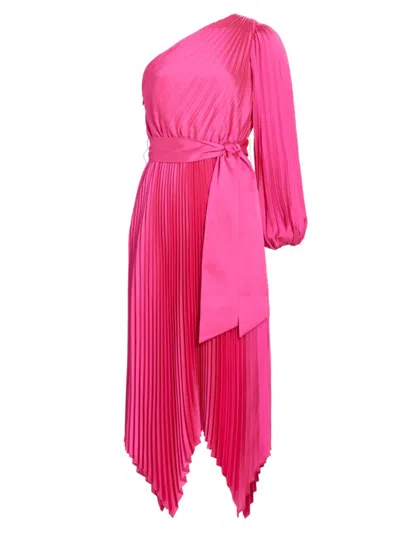 Milly Essi Satin Pleated One Shoulder Maxi Dress In Pink