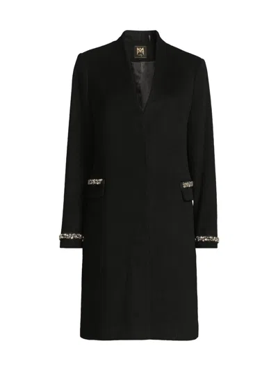 Milly Women's Collarless Jewel Trim Maxi Coat In Black
