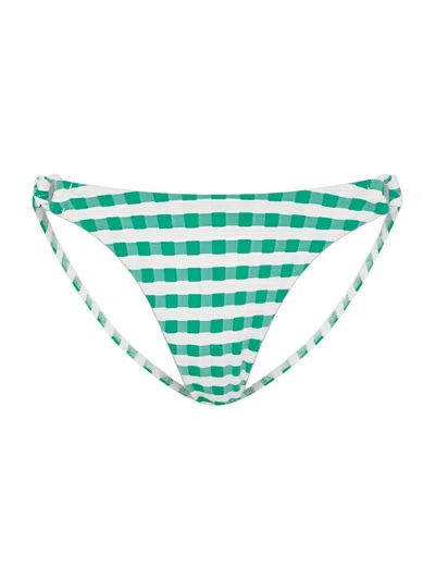 Milly Women's Cottage Gingham Bikini Bottom In Green