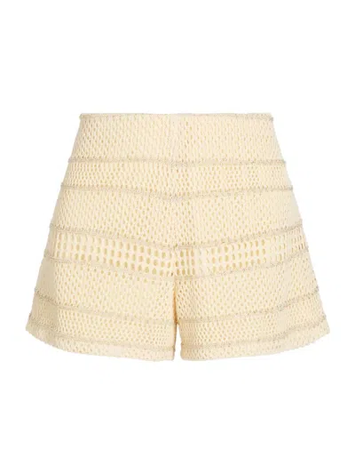 Milly Metallic Crochet Cover-up Shorts In Neutral