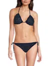Milly Women's Crystal Studded Halter-neck Crochet Bikini Top In Navy