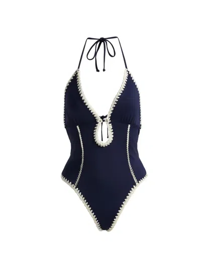 Milly Women's Cut-out Crochet-trim One-piece Swimsuit In Blue