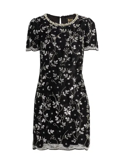 Milly Daisy Crystal Embroidered Scalloped Mini Dress In Black