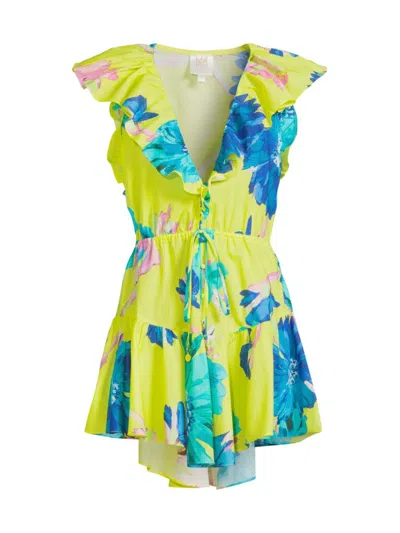 Milly Women's Dana Floating Cosmos Cotton Cover-up Minidress In Neon Yellow