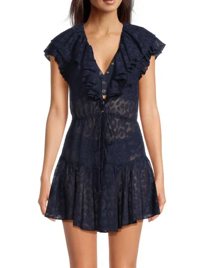 Milly Women's Dana Leopard Burnout Cover-up Minidress In Blue