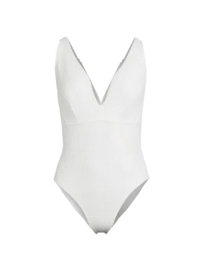 Milly Women's Deep Dive Smocked One-piece Swimsuit In White