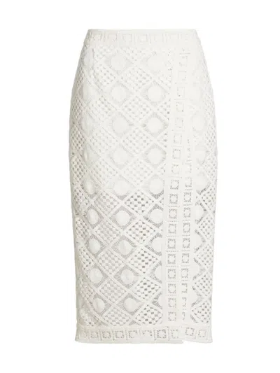 Milly Women's Diamond Crochet Slit Skirt In White