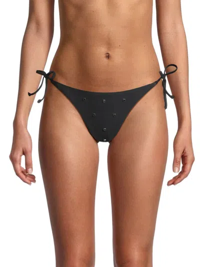 Milly Women's Diamond Heat Crystal-embellished String Bikini Bottom In Black
