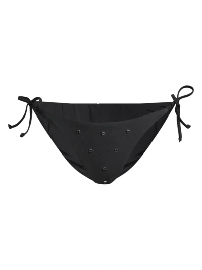 Milly Women's Diamond Heat Crystal-embellished String Bikini Bottom In Black