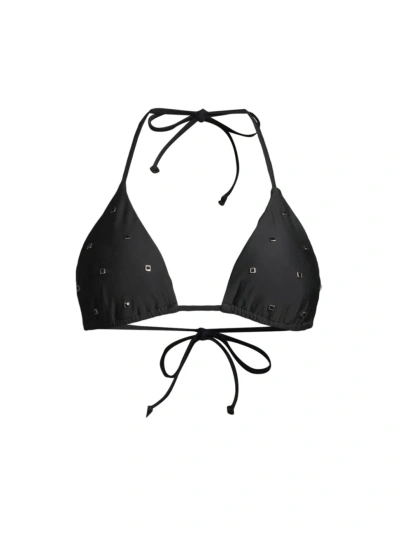Milly Women's Diamond Heat Crystal-embellished Triangle Bikini Top In Black