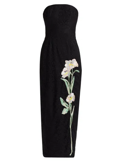 Milly Women's Dolores Floral-embroidered Strapless Maxi Dress In Black