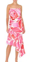Milly Dream Rose Asymmetrical Hem Dress In Ponk In Multi