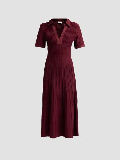 Milly Women's Dylan Johnny-collar Ribbed Midi Dress In Burgundy