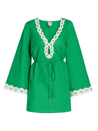 Milly Women's Embroidered Cotton-blend Cover-up Minidress In Green