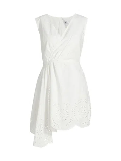 Milly Women's Embroidered Poplin Faux-wrap Minidress In White