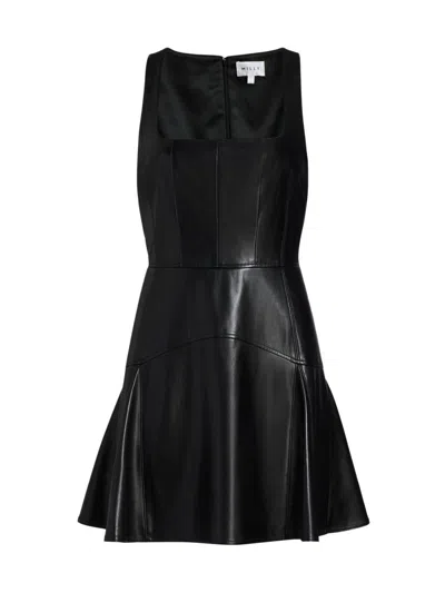 Milly Women's Faux-leather A-line Minidress In Black