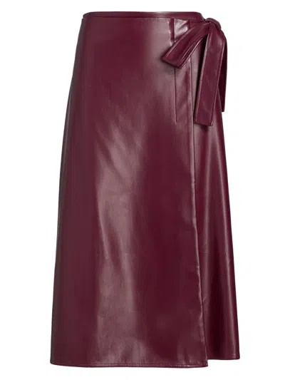Milly Women's Faux-leather Side-tie Midi-skirt In Burgundy