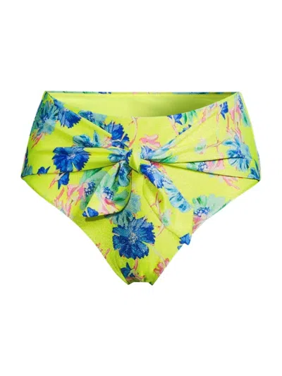 Milly Women's Floating Cosmos Floral Tie-front Bikini Bottoms In Neon Yellow