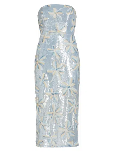 Milly Women's Floral Embroidered Sequin Strapless Dress In Periwinkle Multi