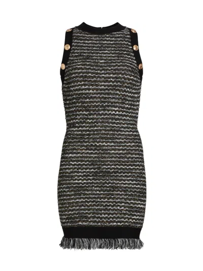 Milly Women's Fringe Tweed Sleeveless Minidress In Black
