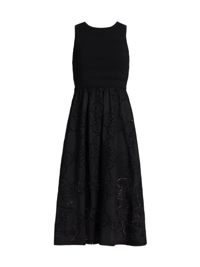Milly Women's Geo Eyelet Midi-dress In Black