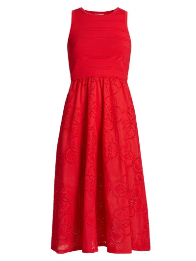 Milly Women's Geo Eyelet Midi-dress In Red