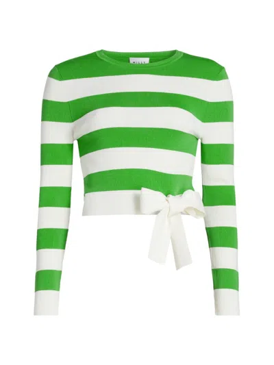 Milly Gia Stripe Tie Side Crop Cotton Blend Top In Green