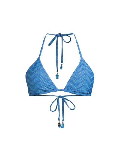 Milly Women's Glitter Jacquard Triangle Bikini Top In Blue Multi