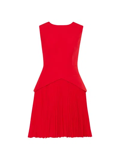 Milly Haddy Mixed Media Pleated Dress In Red