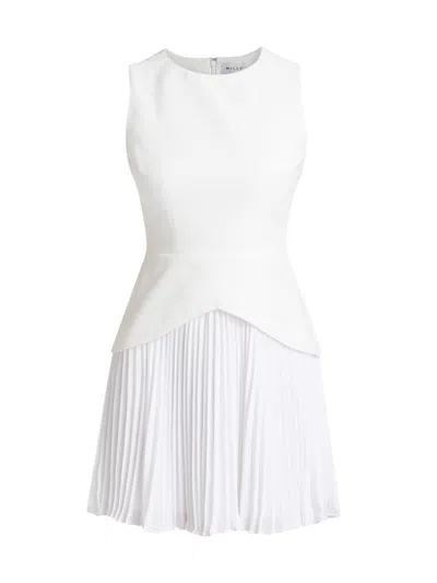 Milly Haddy Mixed Media Pleated Dress In White