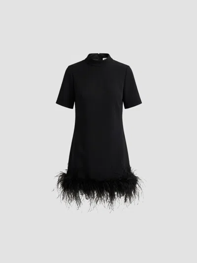 Milly Women's Hailey Feather-trim Mini Dress In Black