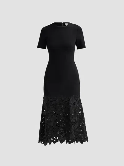 Milly Women's Halle Lace-trim Knit Midi Dress In Black