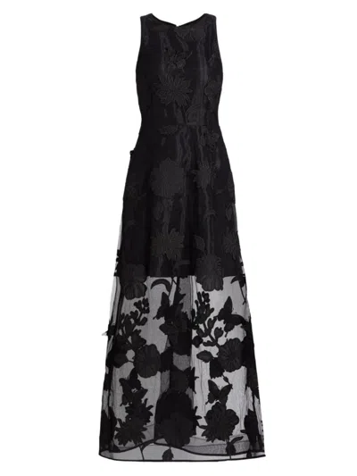 Milly Women's Hannah Embroidered Organza Maxi Dress In Black