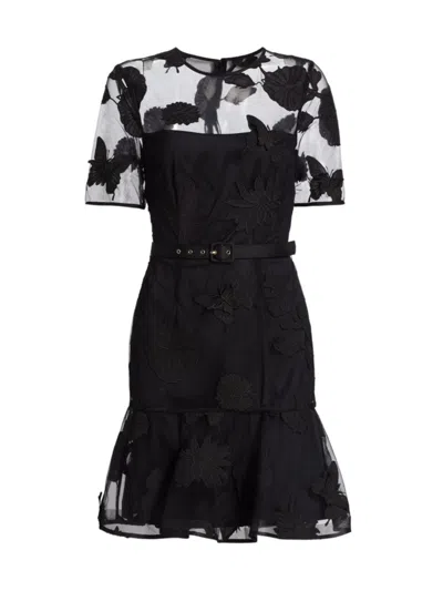 Milly Women's Hannah Organza Belted Minidress In Black