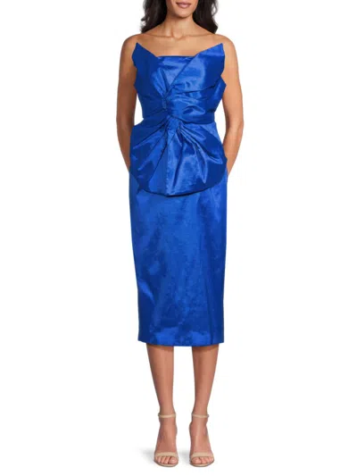 Milly Women's Harlow Bow Taffeta Midi-dress In Blue