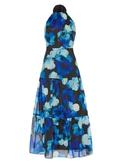 Milly Hayden Watercolor Silk-blend Organza Dress In Blue