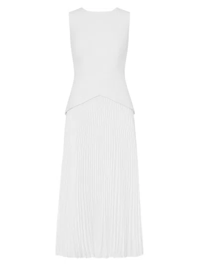 Milly Haddy Pleated Midi Dress In White