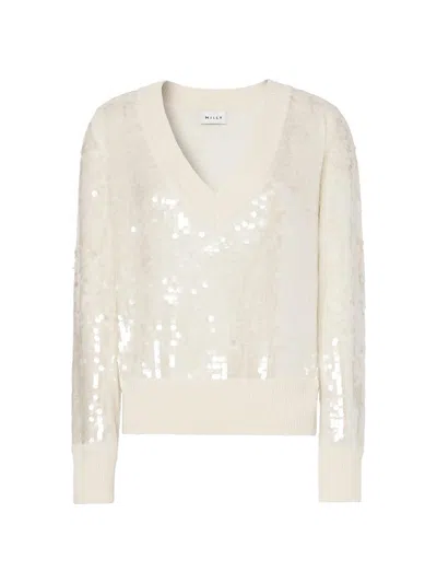 Milly Women's Ilaria Sequined V-neck Sweater In Sand