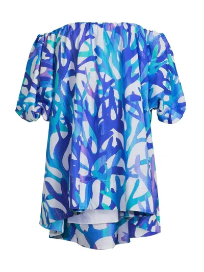 Milly Cabana Jamie Under The Sea Off The Shoulder Mini Dress In Blue