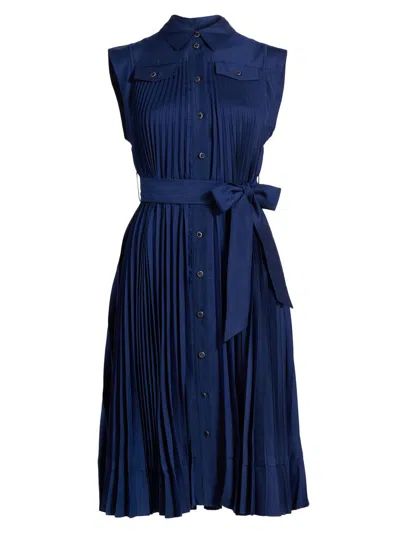 Milly Women's Johanna Pleated Twill Midi-dress In Blue