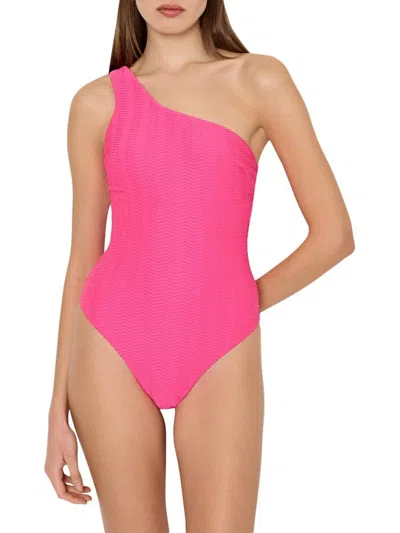 Milly Women's Joni Chevron One-shoulder One-piece Swimsuit In Pink