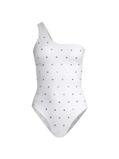 Milly Women's Joni Diamond Heat Crystal-embellished One-piece Swimsuit In White