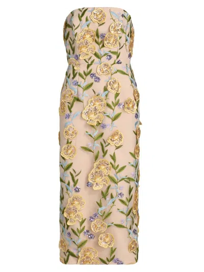 Milly Women's Kait Embroidered Sequined Strapless Midi-dress In Brown