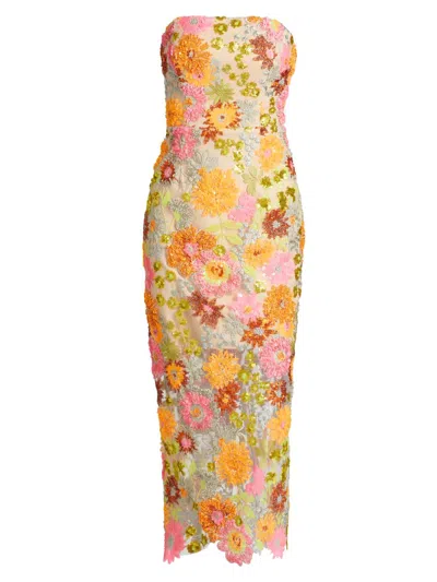 Milly Women's Kait Floral Blossom Sequin Dress In Yellow