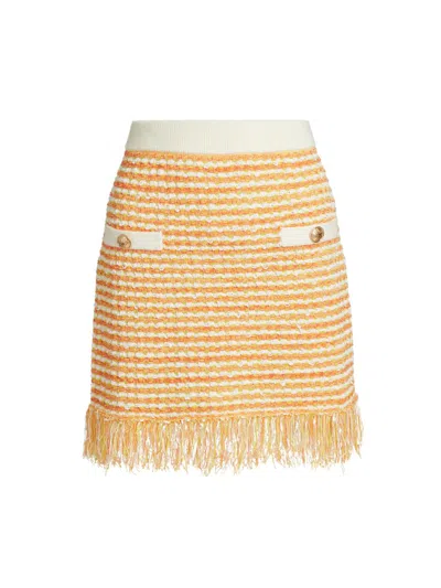 Milly Women's Kali Textured Fringe Knit Miniskirt In Orange Yellow Multi