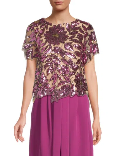 Milly Women's Katelynn Floral Sequin Top In Pink
